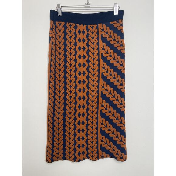 Anthropologie Maeve Navy Orange Knit Skirt Sz S Bodycon Knee Length Pencil Knit - Picture 8 of 8